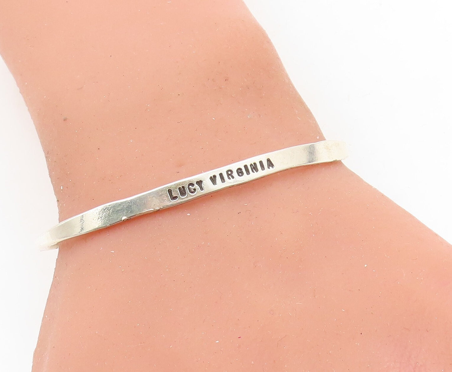 PRAXIS 925 Sterling Silver Petite Lucy Virginia Stamped Cuff Bracelet BT2778