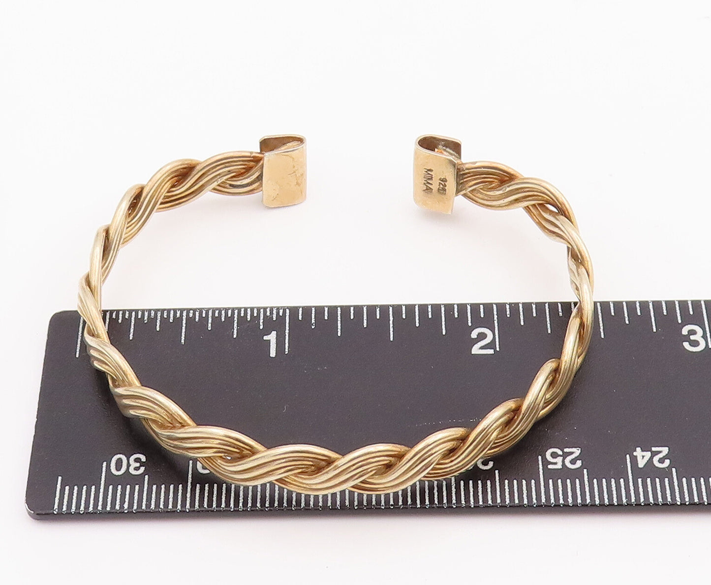 925 Sterling Silver Vintage Bracelet MMA Gold Plated Woven Design Cuff BT10575