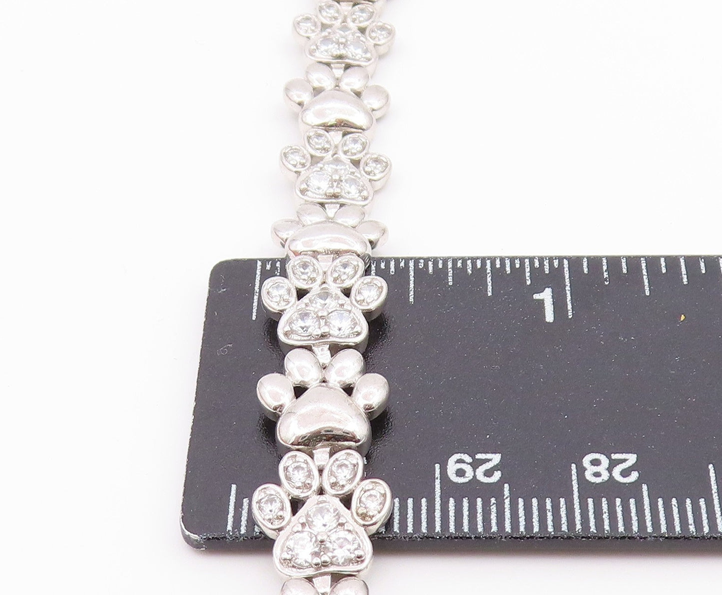 925 Sterling Silver Vintage Bracelet Topaz Paw Print & Heart Tennis Link BT12183