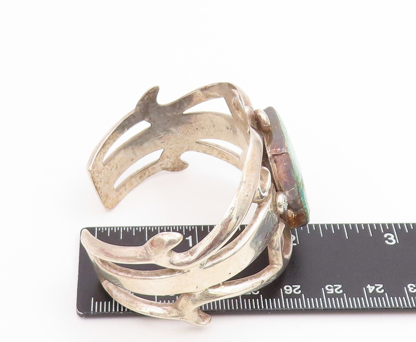 925 Sterling Silver Vintage Bracelet NAVAJO ZUNI Sandcast Turquoise Cuff BT11653
