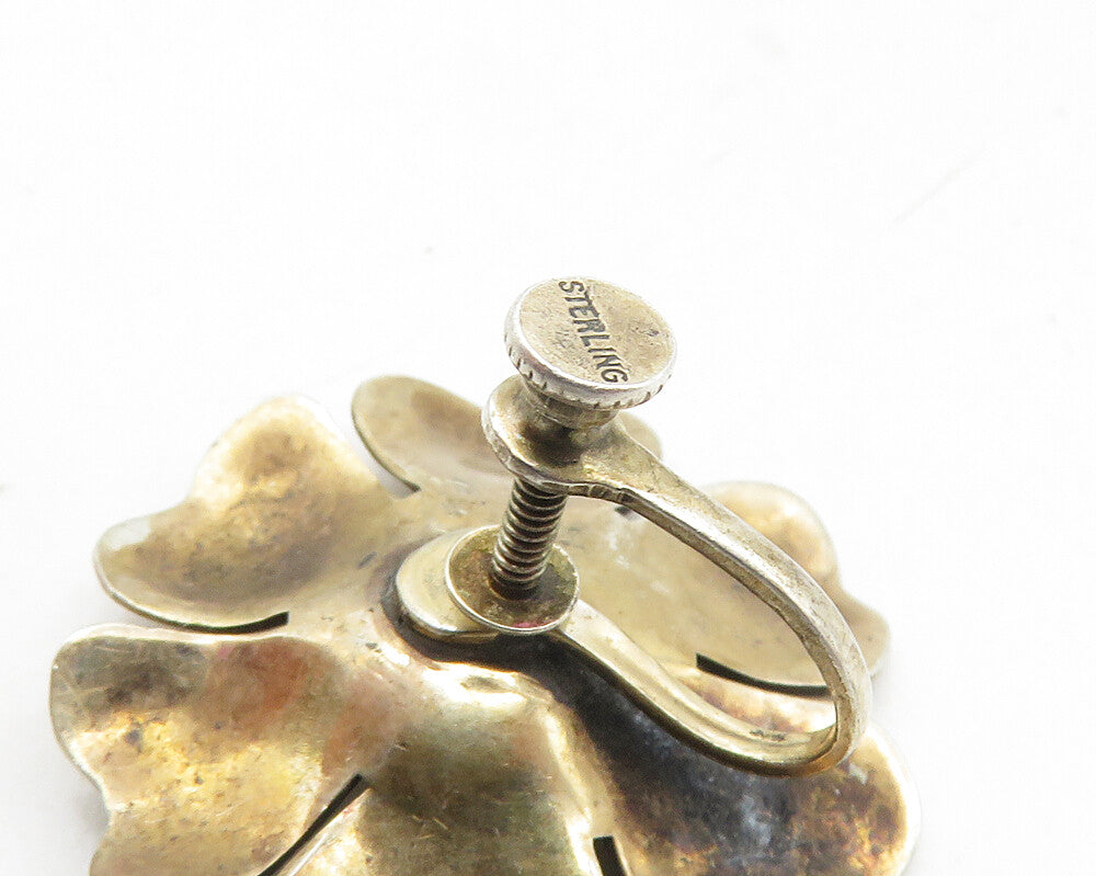 925 Sterling Silver Vintage Flower Motif Non Pierce Screw Earrings EG5208