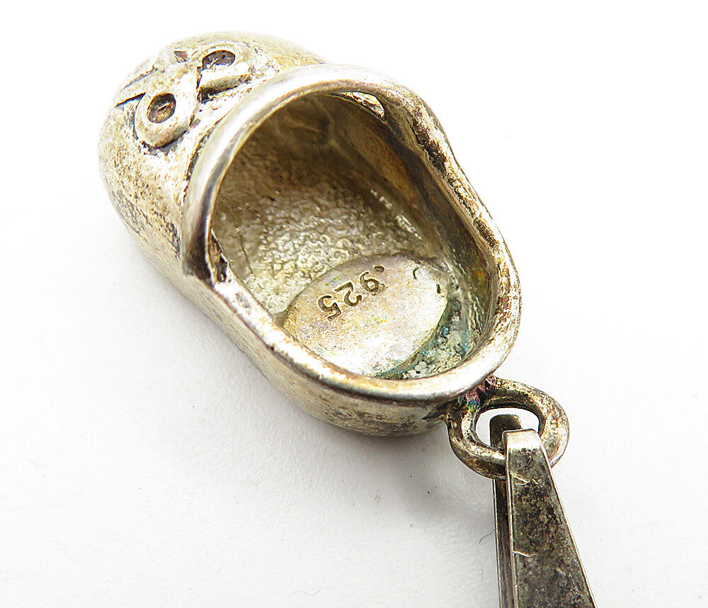 925 Sterling Silver Vintage Petite Dark Tone Ribbon Shoe Motif Pendant PT3935