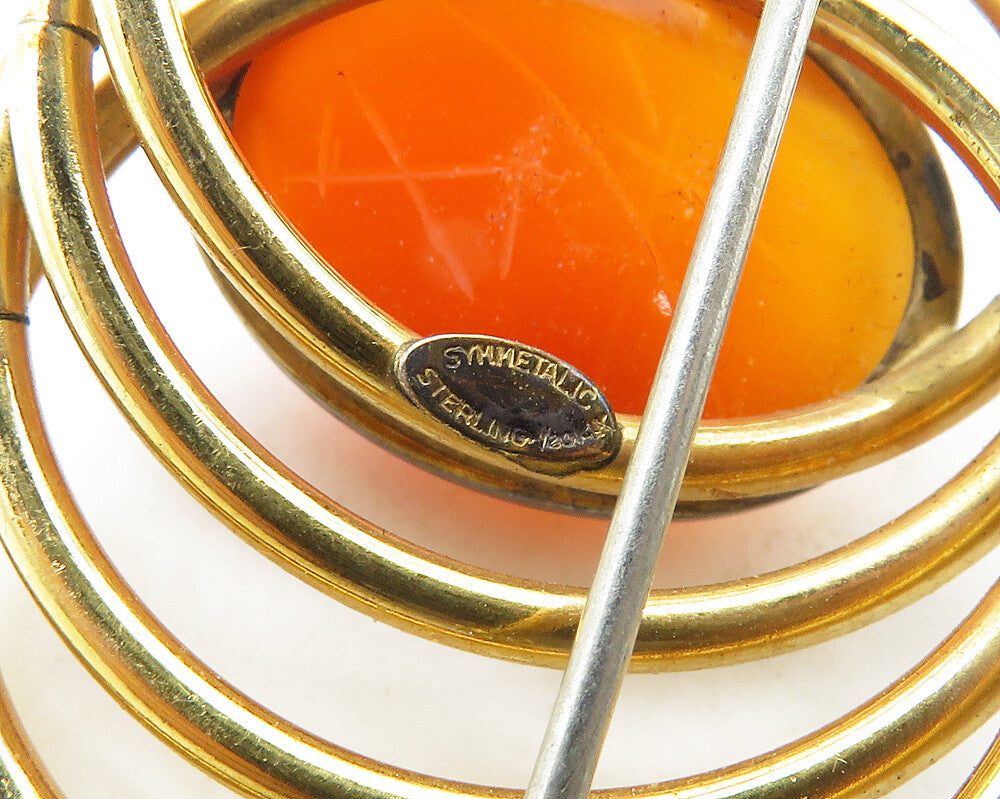 SYMMELTALIC 925 Silver & 12K GOLD Vintage Carnelian Scarab Brooch Pin BP7418