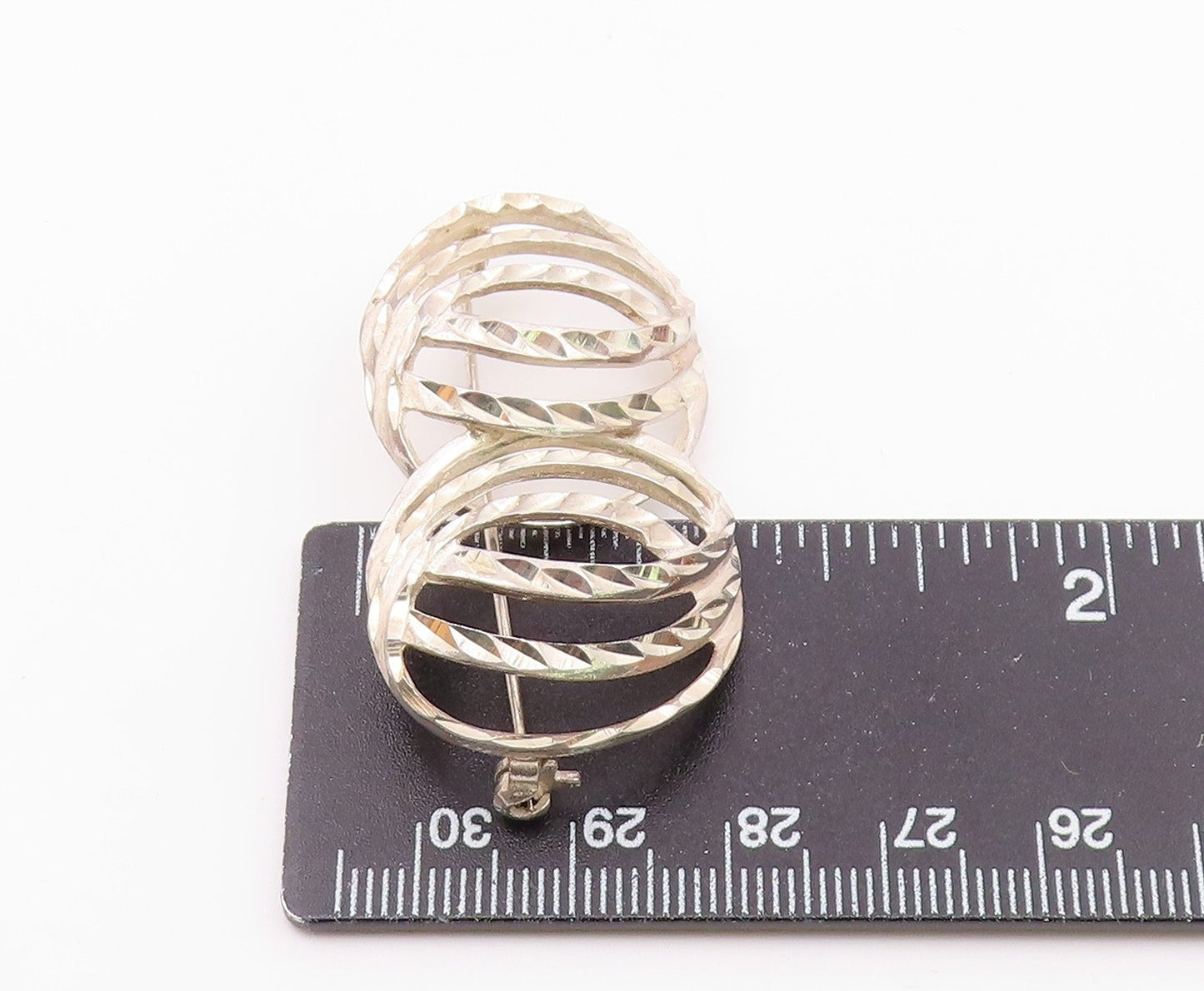 925 Sterling Silver Vintage Overlapping Hammered Spheres Brooch Pin BP9761