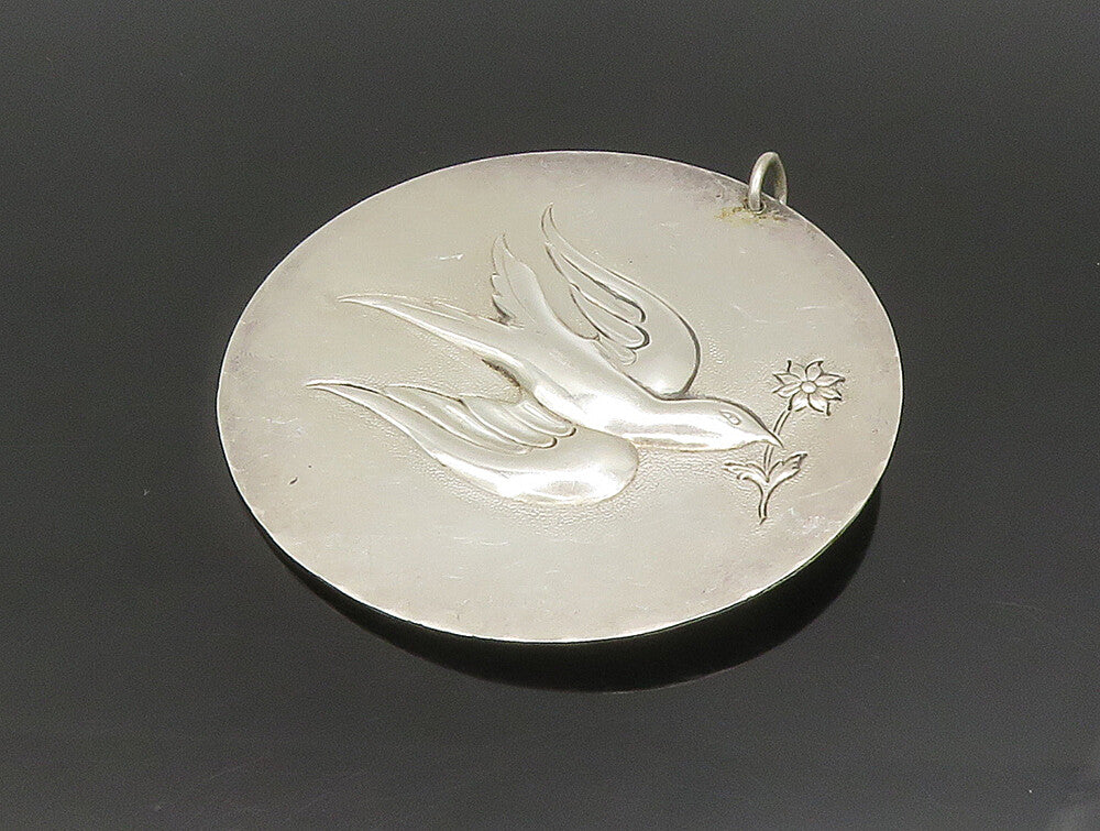 TOWLE 925 Silver Vintage Antique Garden Bird & Flower Round Pendant PT20406