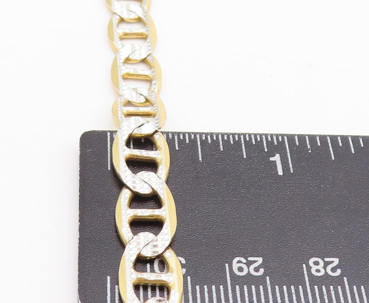 925 Sterling Silver Diamond Cut Two Tone Anchor Link Chain Necklace NE1661