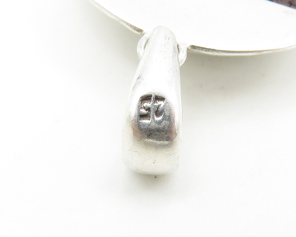 925 Sterling Silver Vintage Dark Stone Shiny Hammered Detail Pendant PT14376