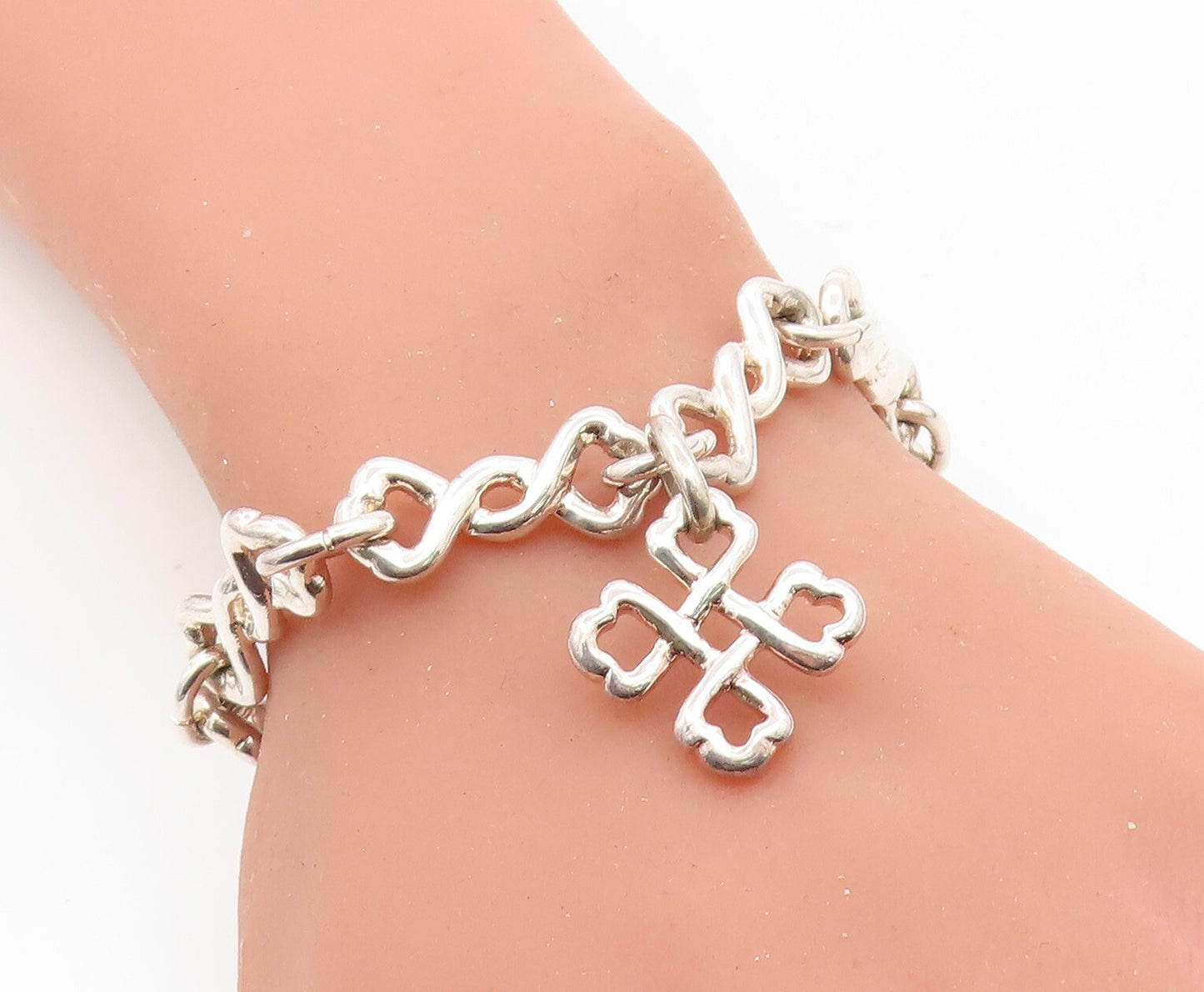 925 Sterling Silver Vintage Shiny Celtic Knot Link Chain Bracelet BT3067