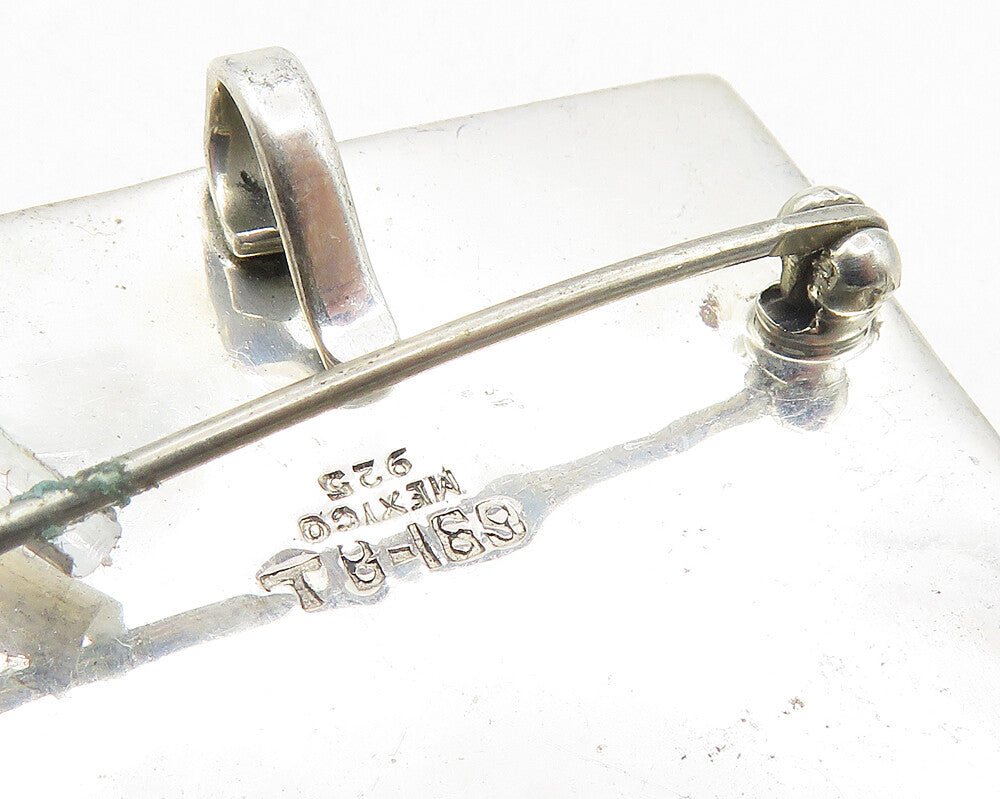 MEXICO 925 Sterling Silver Vintage People In The Rain Scene Brooch Pin BP3745