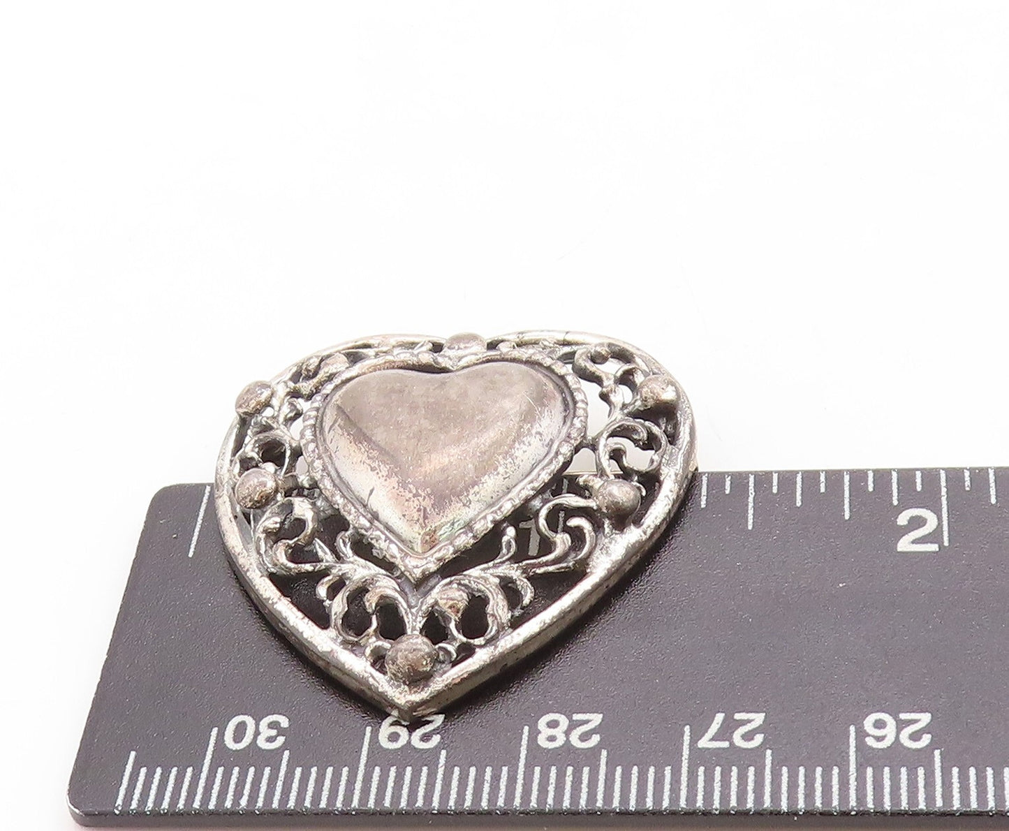 925 Sterling Silver Vintage Brooch Pin JEWELART Floral Bordered Heart BP11355