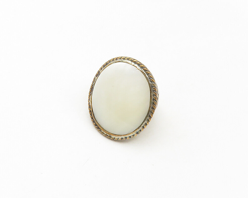 925 Sterling Silver Vintage Mother Of Pearl Royal Cocktail Ring Sz 5 RG18852