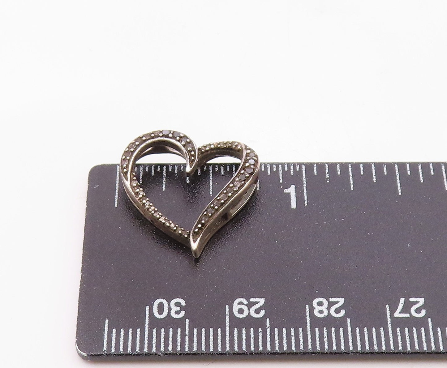 925 Silver Vintage Genuine Black & White Diamonds Love Heart Pendant PT10969