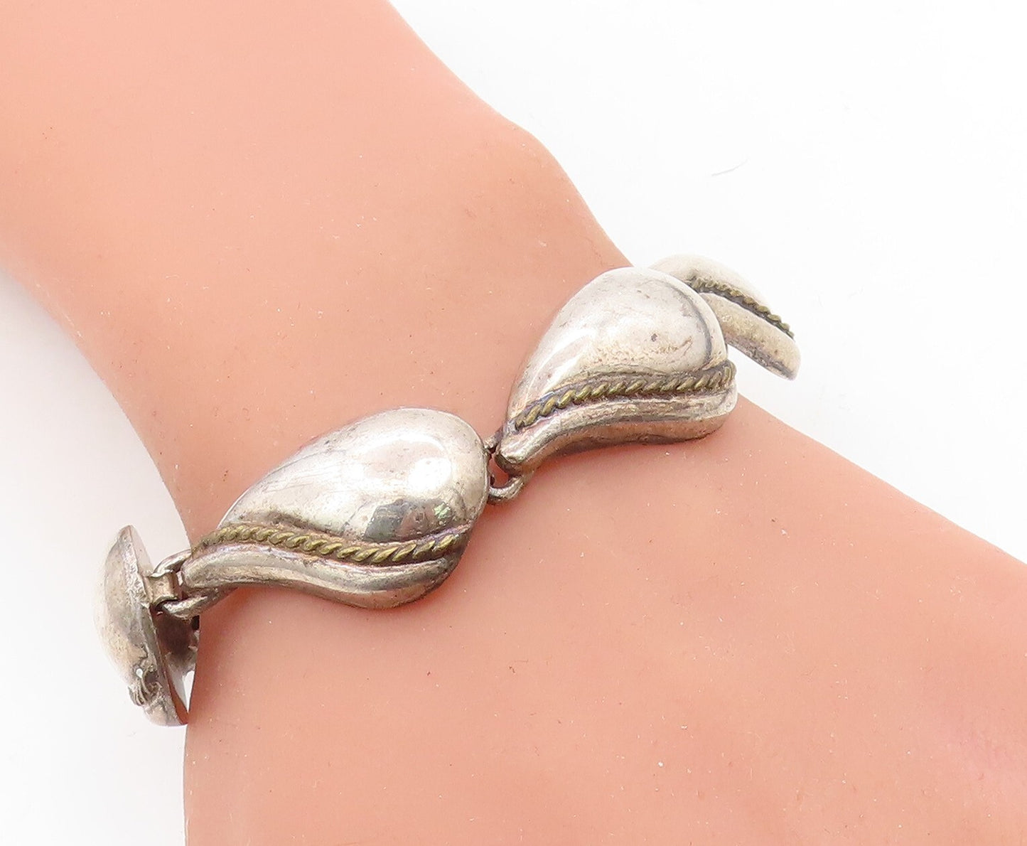 MEXICO 925 Sterling Silver Vintage Floral Leaf Twist Chain Bracelet BT2937