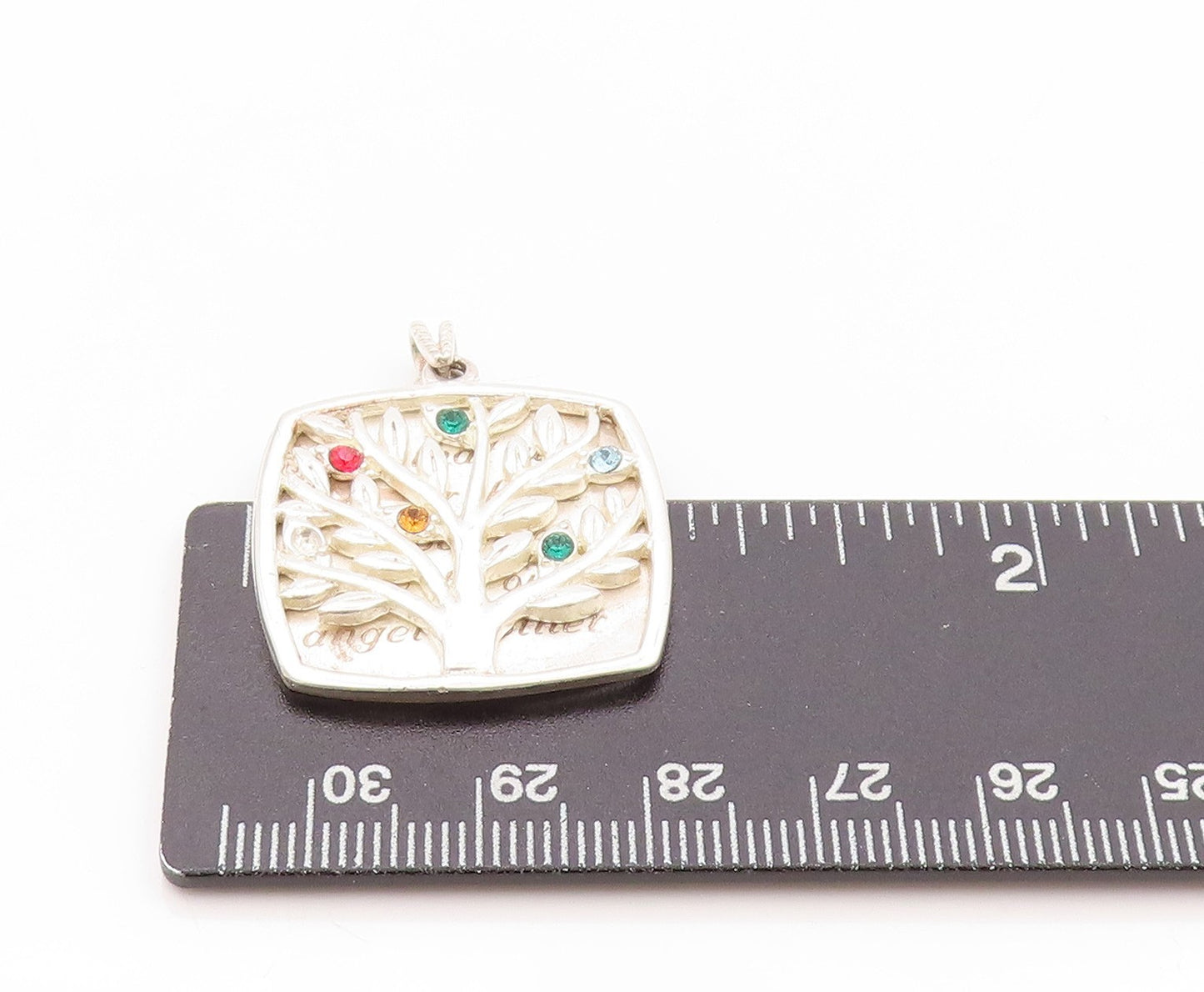 925 Sterling Silver Vintage Pendant Carved Gemstone Mother Tree Of Life PT24103