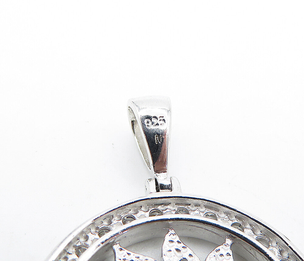 925 Sterling Silver Shiny Topaz Open Floral Design Round Drop Pendant PT3206