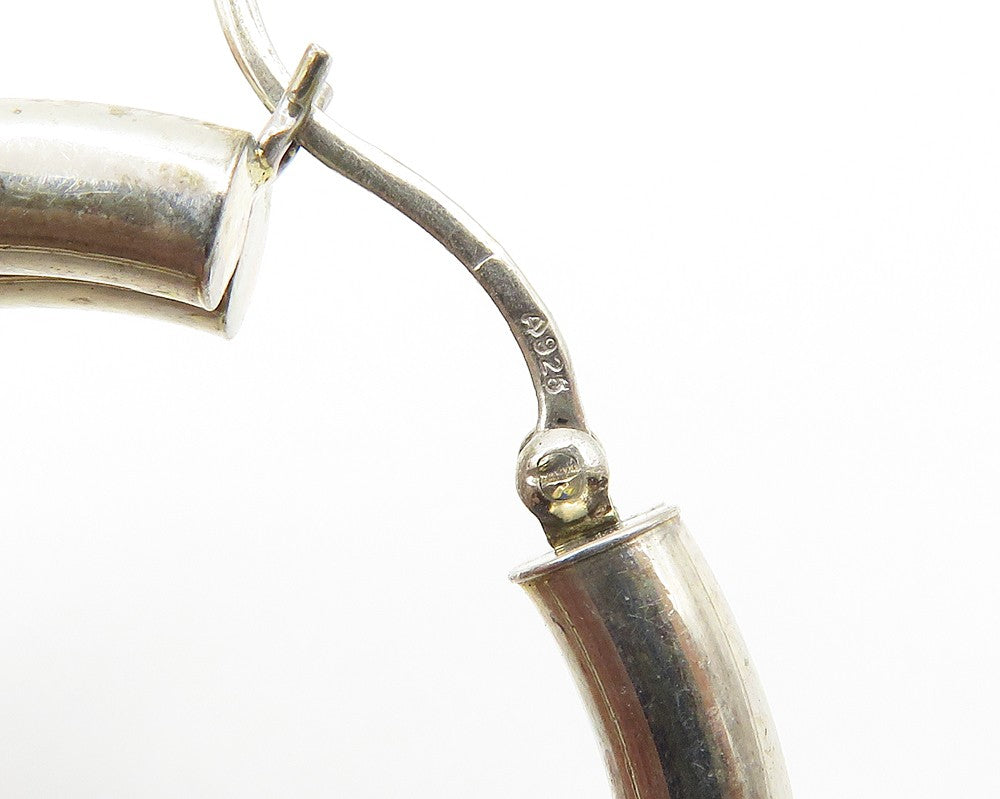 925 Sterling Silver Vintage Shiny Smooth Ribbed Round Hoop Earrings EG9319