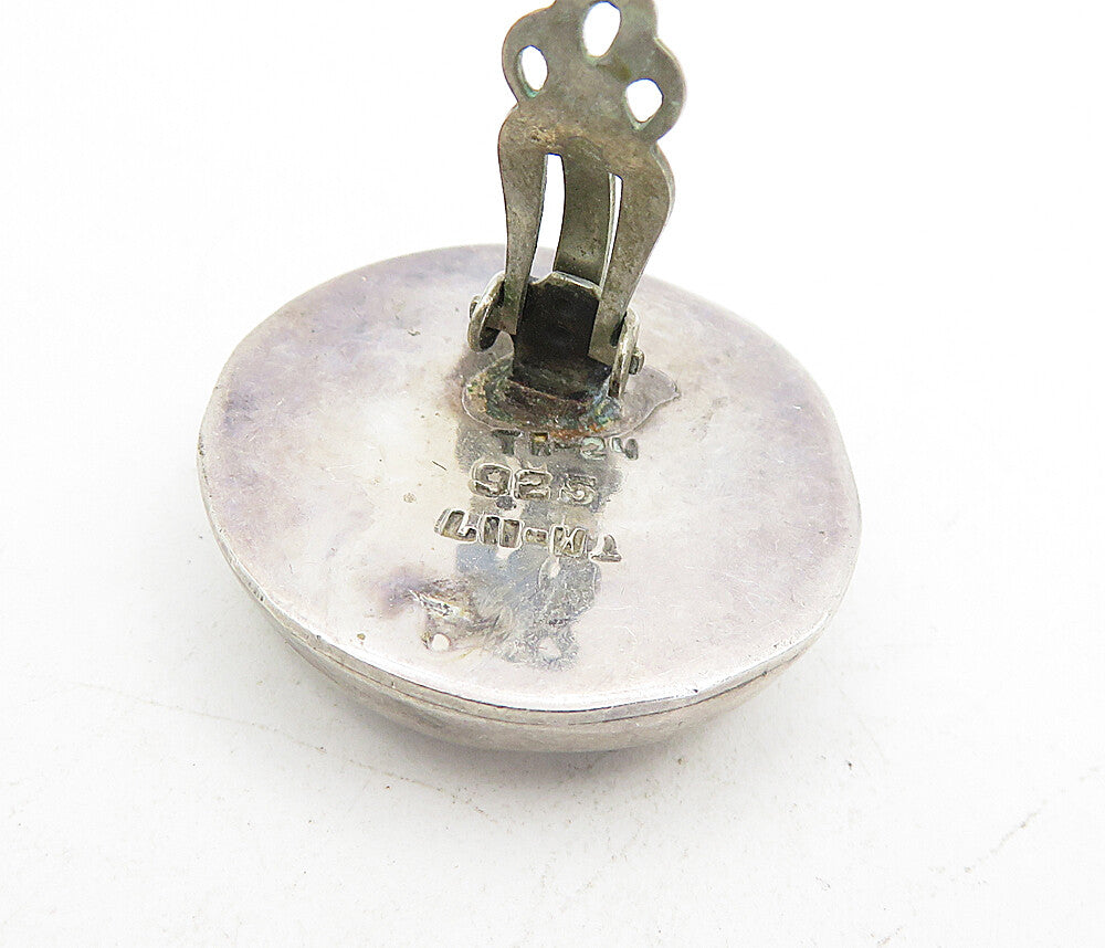 MEXICO 925 Sterling Silver Vintage Non Pierce Button Drop Earrings EG4475