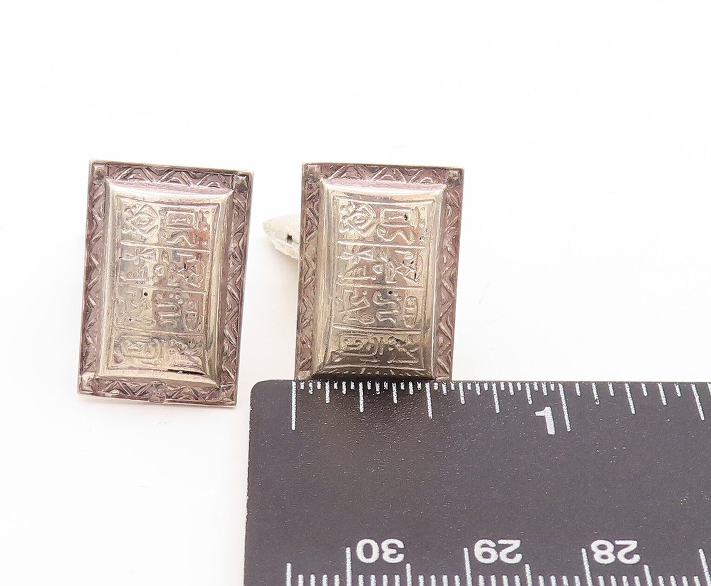 925 Sterling Silver Vintage Cuff Links MIDDLE EAST Trible Design Carved TR3775
