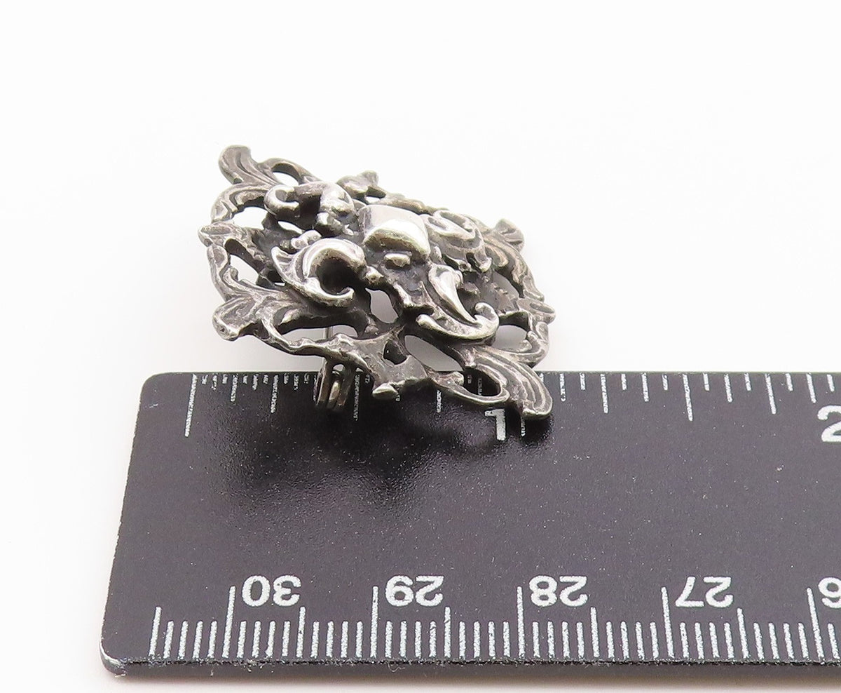 925 Sterling Silver Vintage Brooch Pin Classic Scrollwork Foliage Motif BP12656