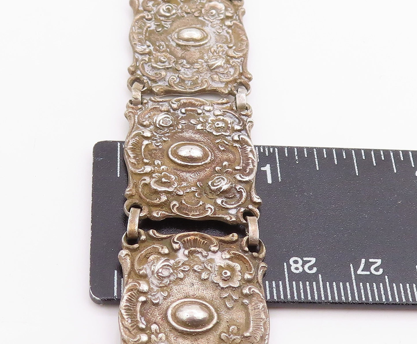 925 Sterling Silver Vintage Bracelet GERMANY Antique Scroll Panel Link BT11947