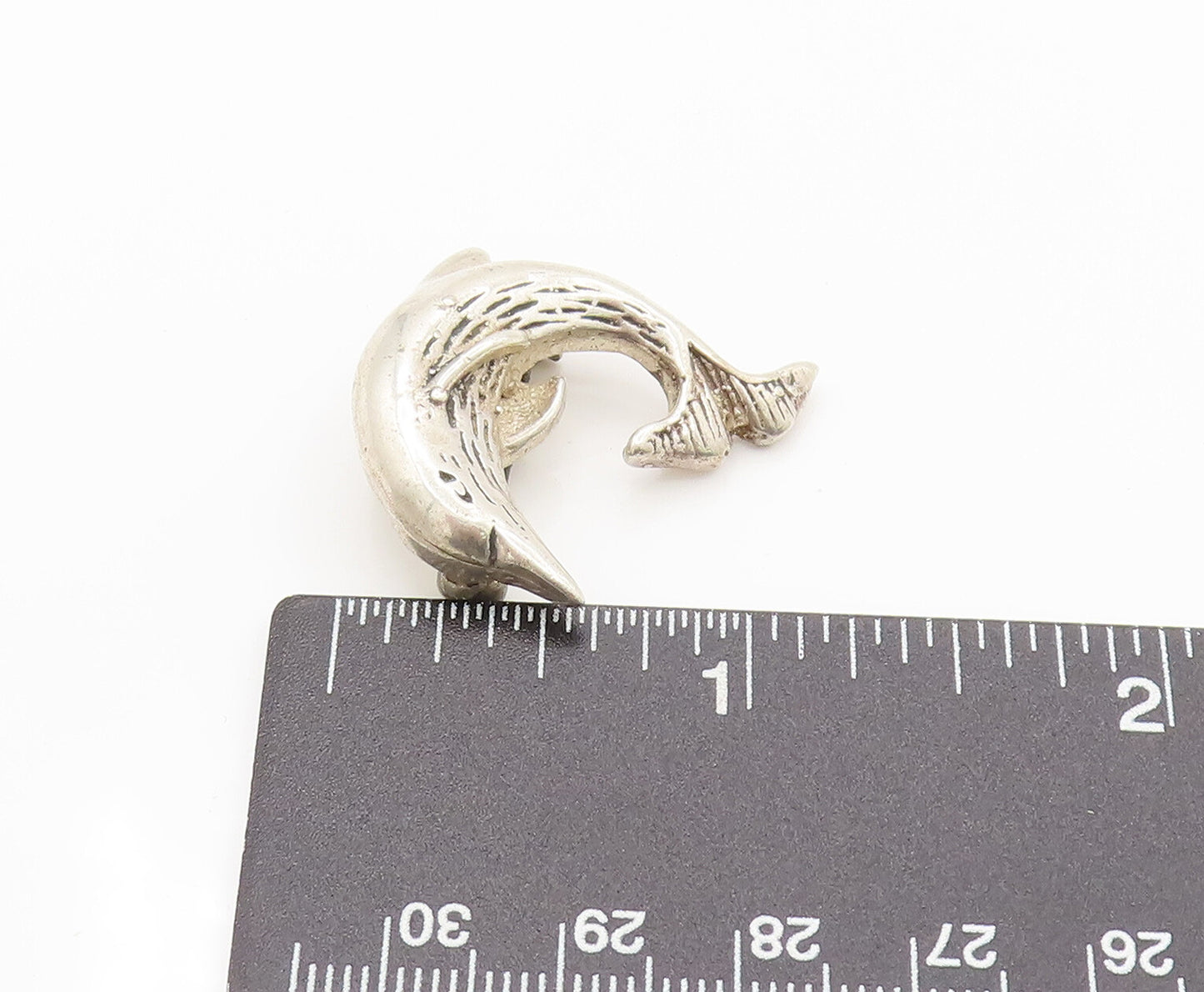 925 Sterling Silver Vintage Etched Leaping Dolphin Brooch Pin BP10095