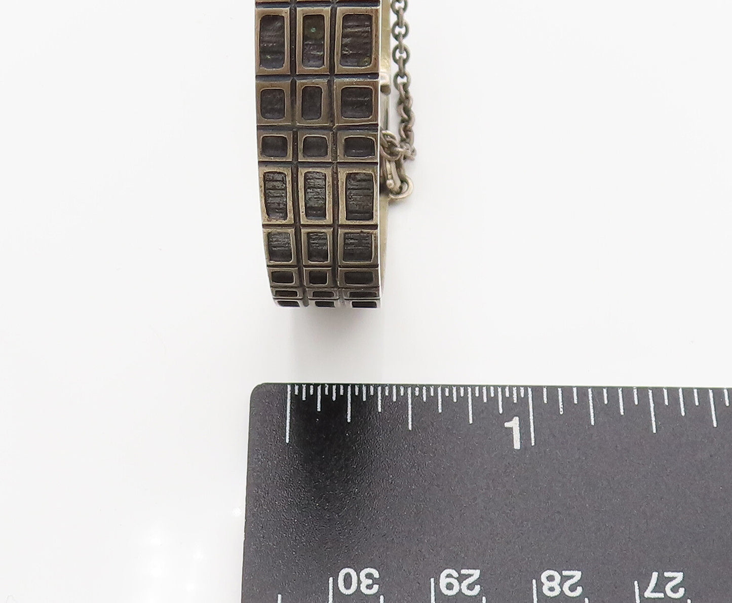 EUROPEAN 925 Silver Vintage Carved Square Pattern Bangle Bracelet BT9793