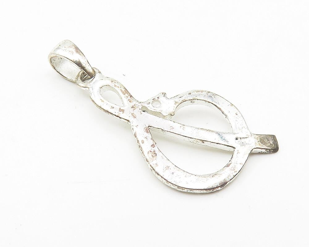 925 Sterling Silver Vintage Shiny Topaz Open Swirl Design Pendant PT8423