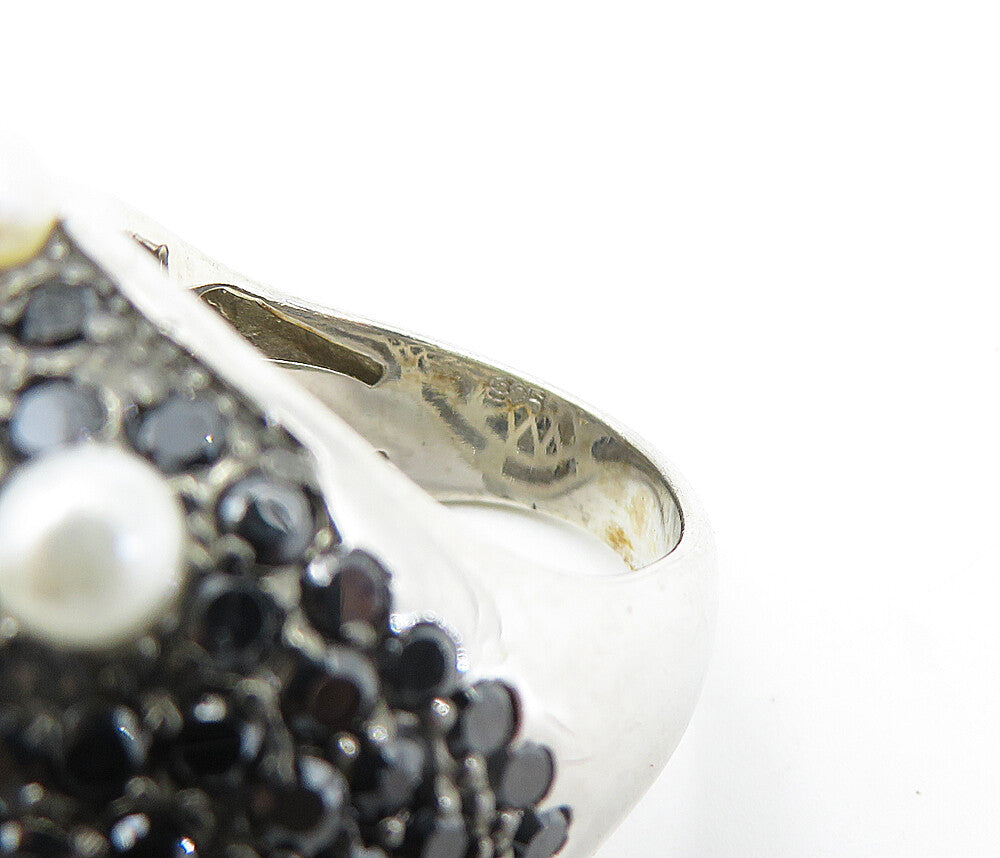 925 Sterling Silver Pearls & Hematite Modernist Cocktail Ring Sz 7.5 RG6631