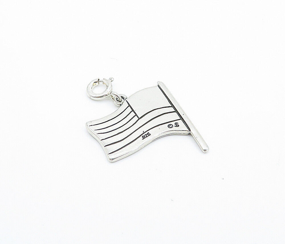 925 Sterling Silver Vintage Enamel Coated Waving Flag Drop Pendant PT2648