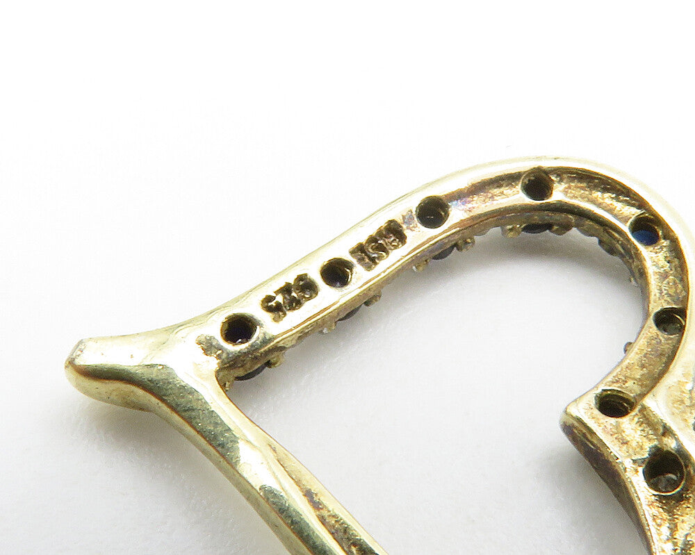 925 Sterling Silver Genuine Diamond & Sapphire Love Heart Pendant PT10867