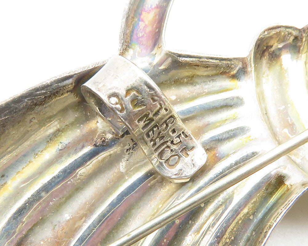 MEXICO 925 Sterling Silver Vintage Two Tone Swirl Bow Brooch Pin BP4280