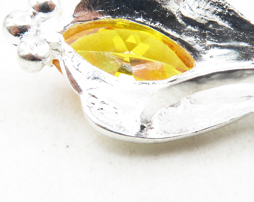 925 Sterling Silver Marquise Cut Citrine Crossed Ribbon Slide Pendant PT7209