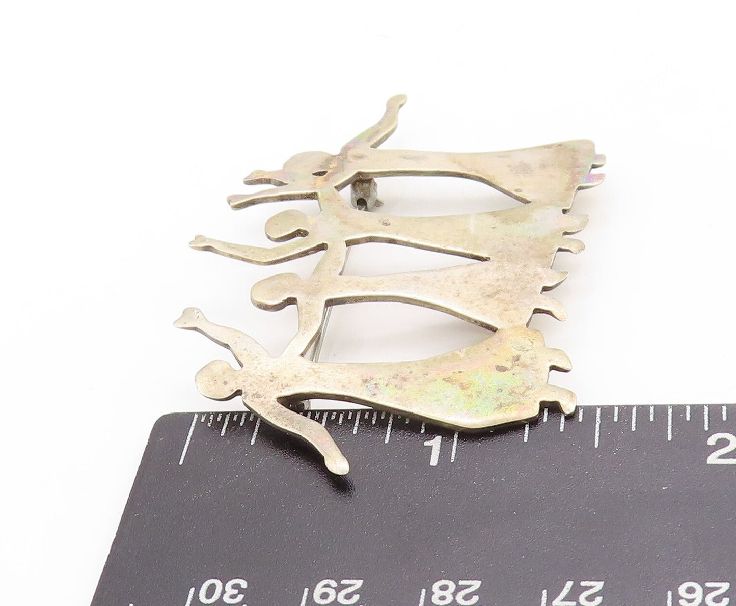 925 Sterling Silver Vintage Brooch Pin Solid Cutout Dancing Women BP11398