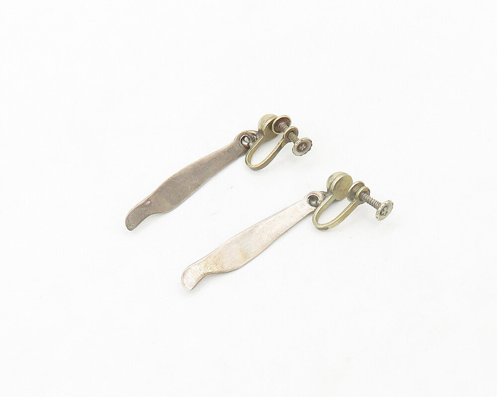 925 Sterling Silver Vintage Smooth Dark Tone Non Pierce Drop Earrings EG9554