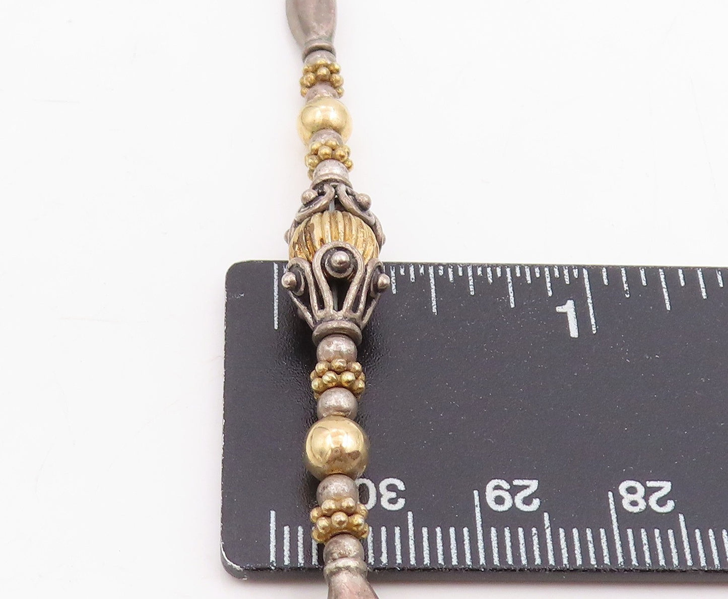 925 Sterling Silver Vintage Necklace Two Tone Bohemian Ethnic Bead Chain NE4782