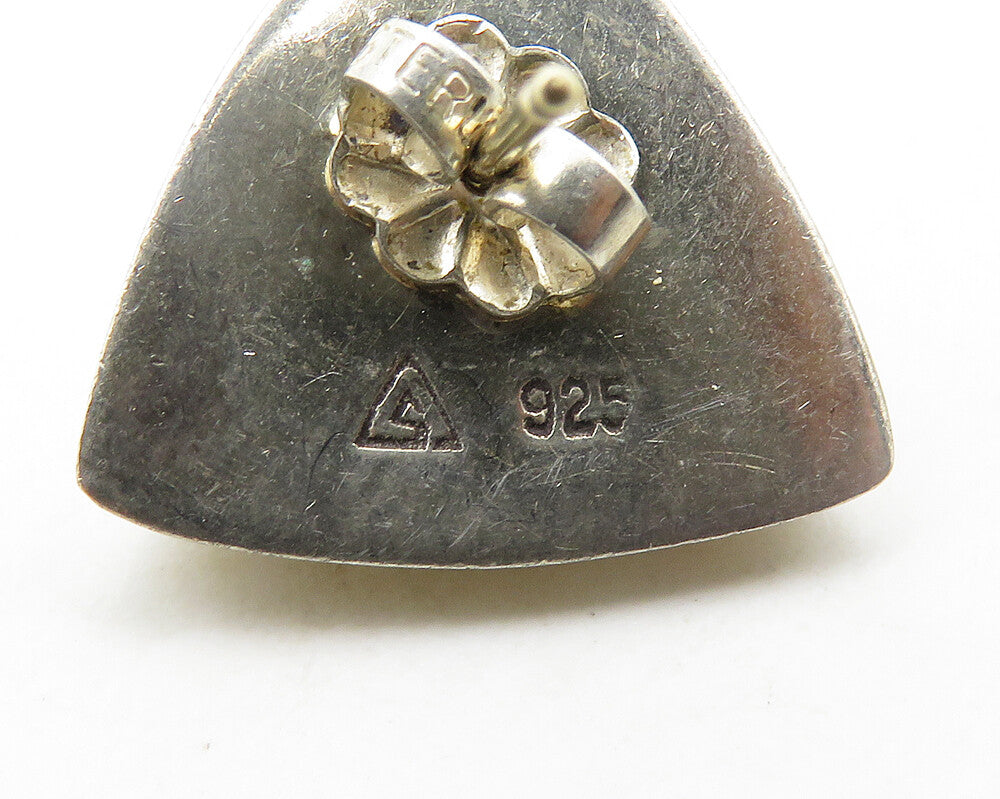 925 Sterling Silver & 14K GOLD Vintage Shiny Triangle Stud Earrings EG9523