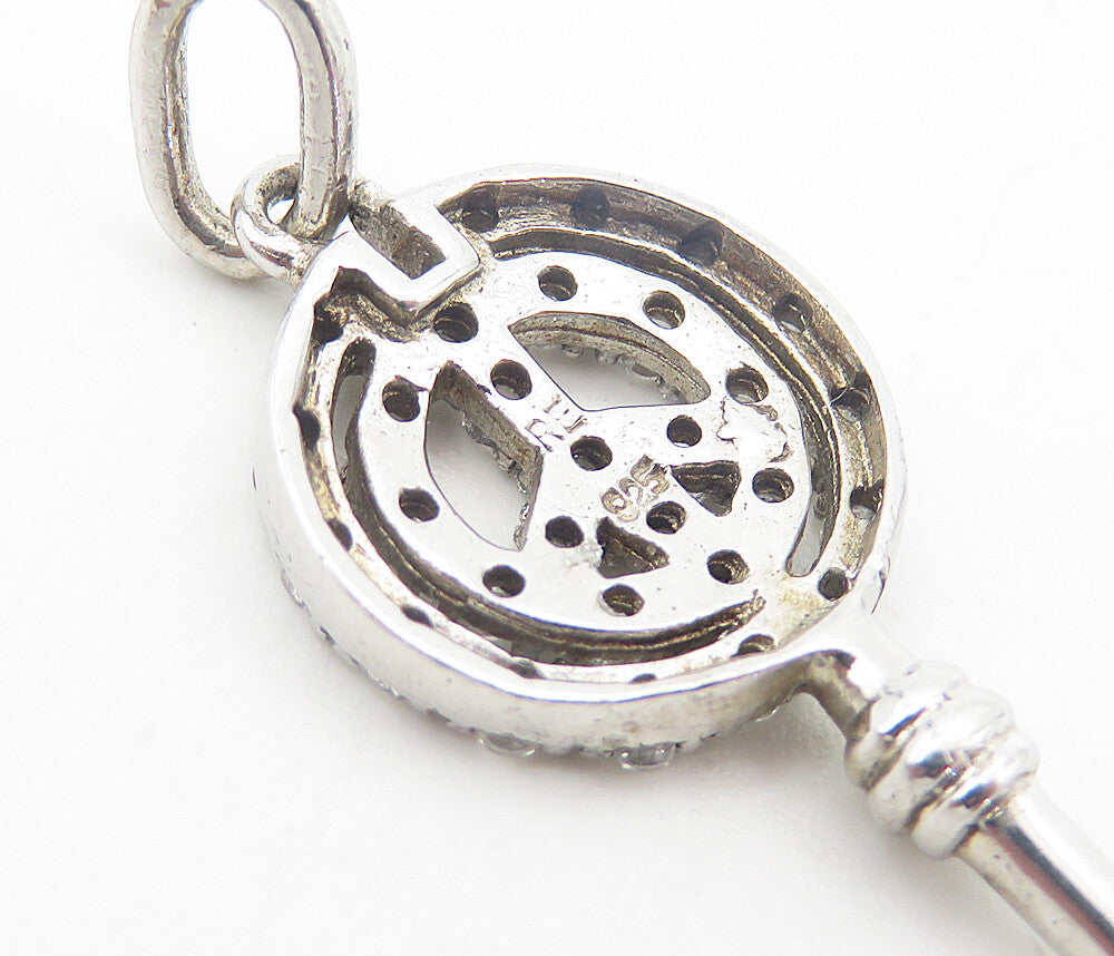 925 Sterling Silver Shiny Petite Topaz Open Peace Sign Key Pendant PT6212