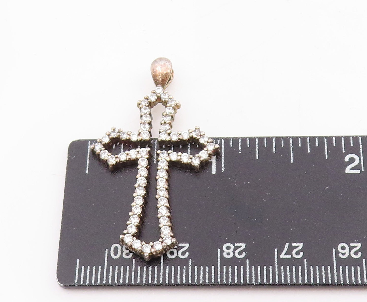925 Sterling Silver Vintage Pendant Round CZ Religious Cross Outline PT25530
