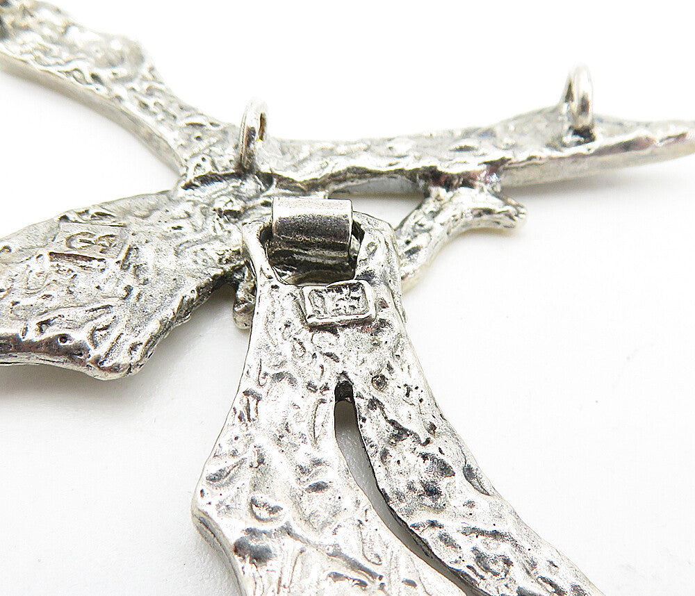 925 Sterling Silver Vintage Modernist Two Tone Floral Drop Pendant PT3233