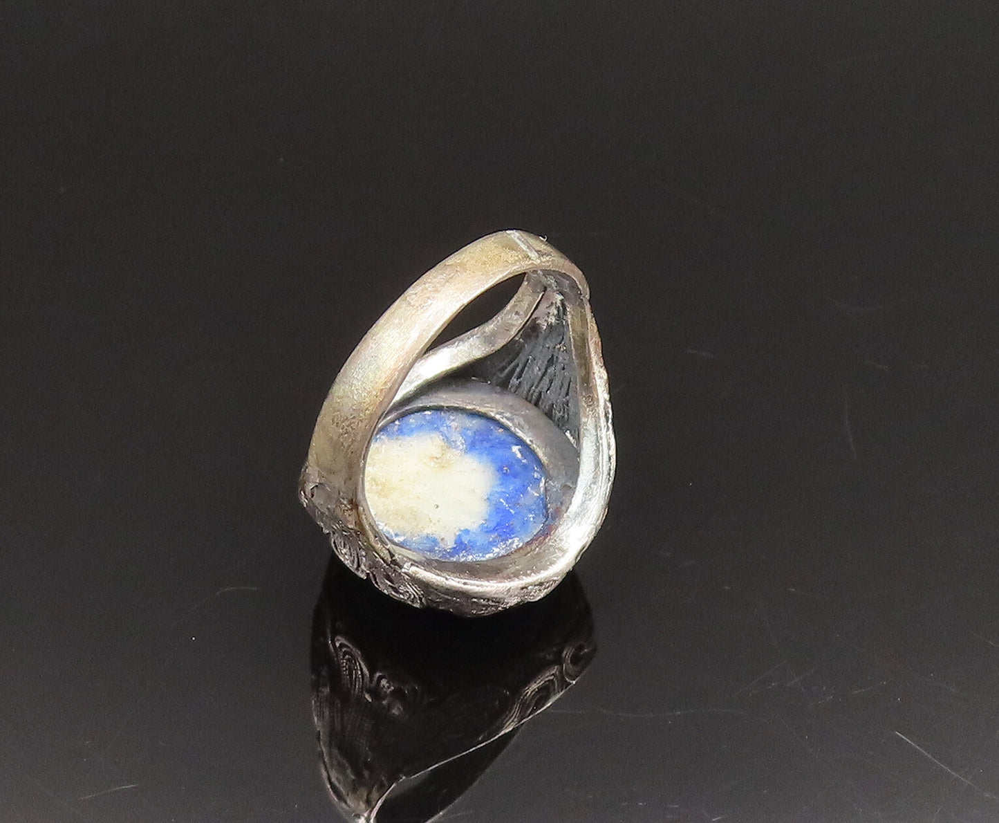 925 Silver Vintage Antique Cabochon Sodalite Filigree Ring Sz 5 RG25481