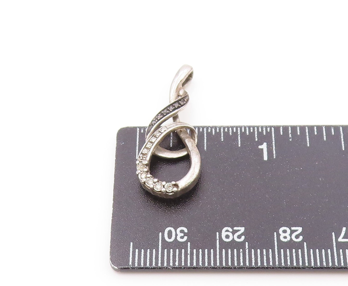 925 Sterling Silver Vintage Genuine Diamonds Swirl Loop Pendant PT15549