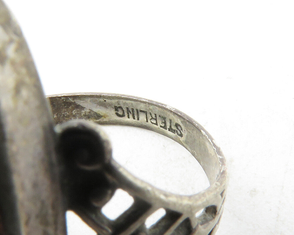 925 Sterling Silver Vintage Cabochon Goldstone Cocktail Ring Sz 4.5 RG12991