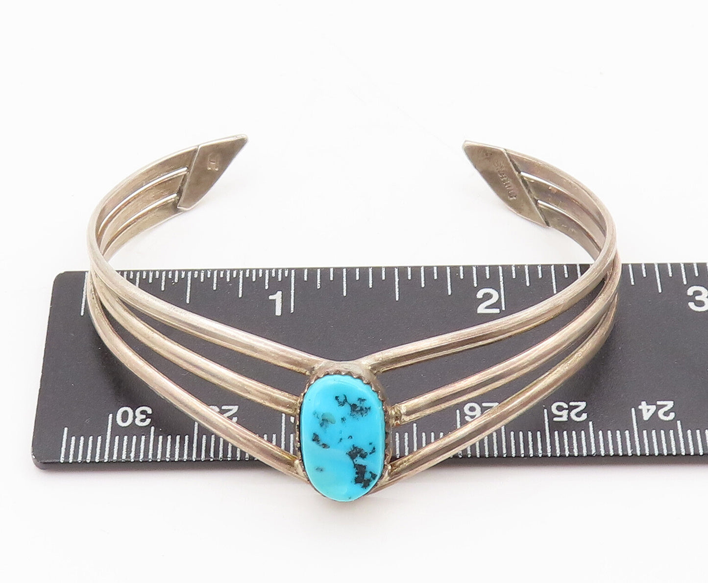 NAVAJO 925 Silver Vintage Spit Band Solid Turquoise Cuff Bracelet BT10087