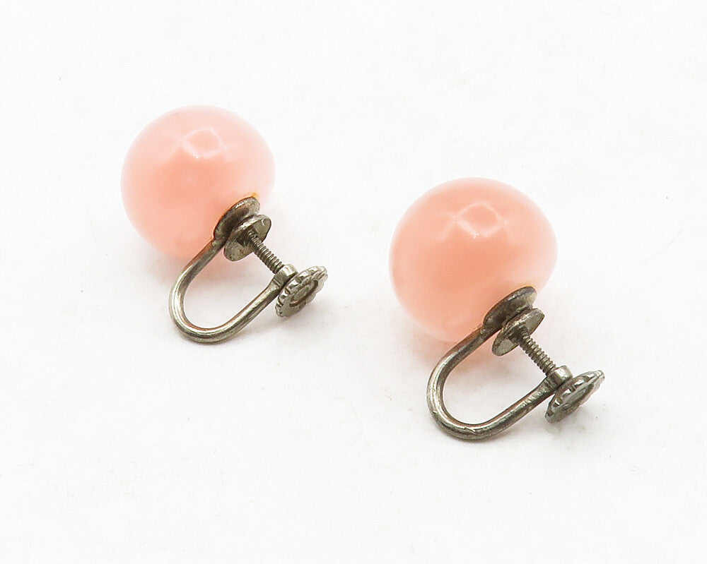 925 Sterling Silver Vintage Iridescent Pink Stone Non Pierce Earrings EG6624
