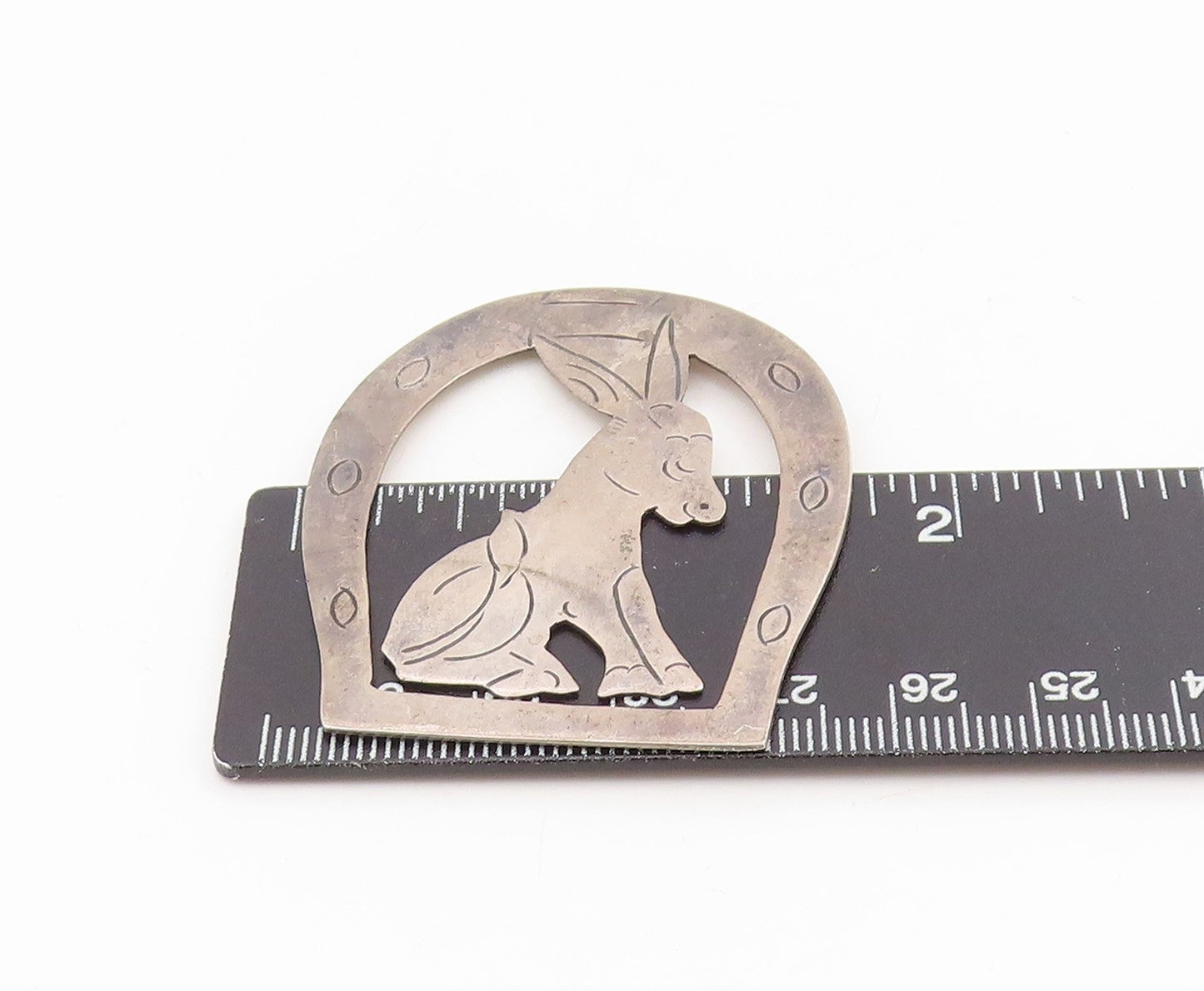 925 Sterling Silver Vintage Book Mark MEXICO Etched Donkey In Horseshoe TR4124