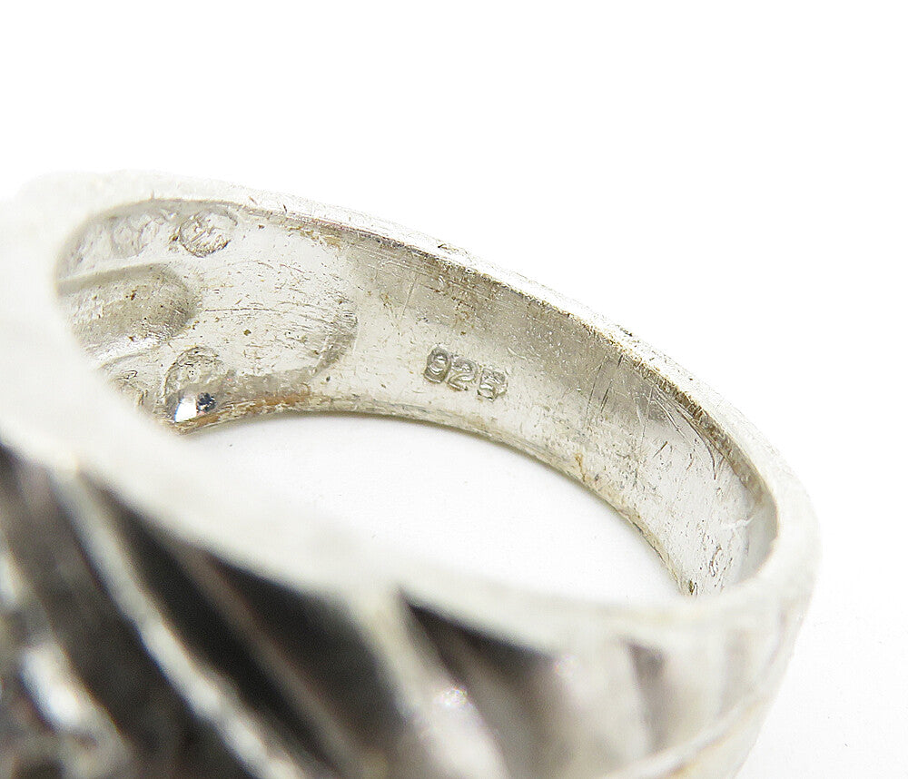 925 Sterling Silver Vintage Cubic Zirconia Floral Band Ring Sz 8.5 RG5156
