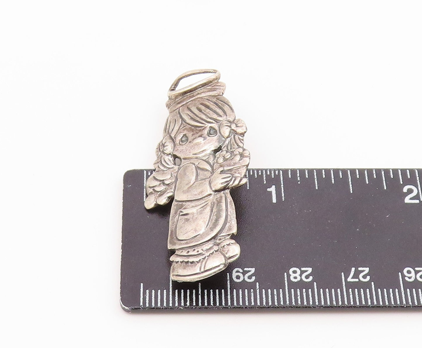 925 Sterling Silver Vintage Little Girl Angel With Flowers Brooch Pin BP8589