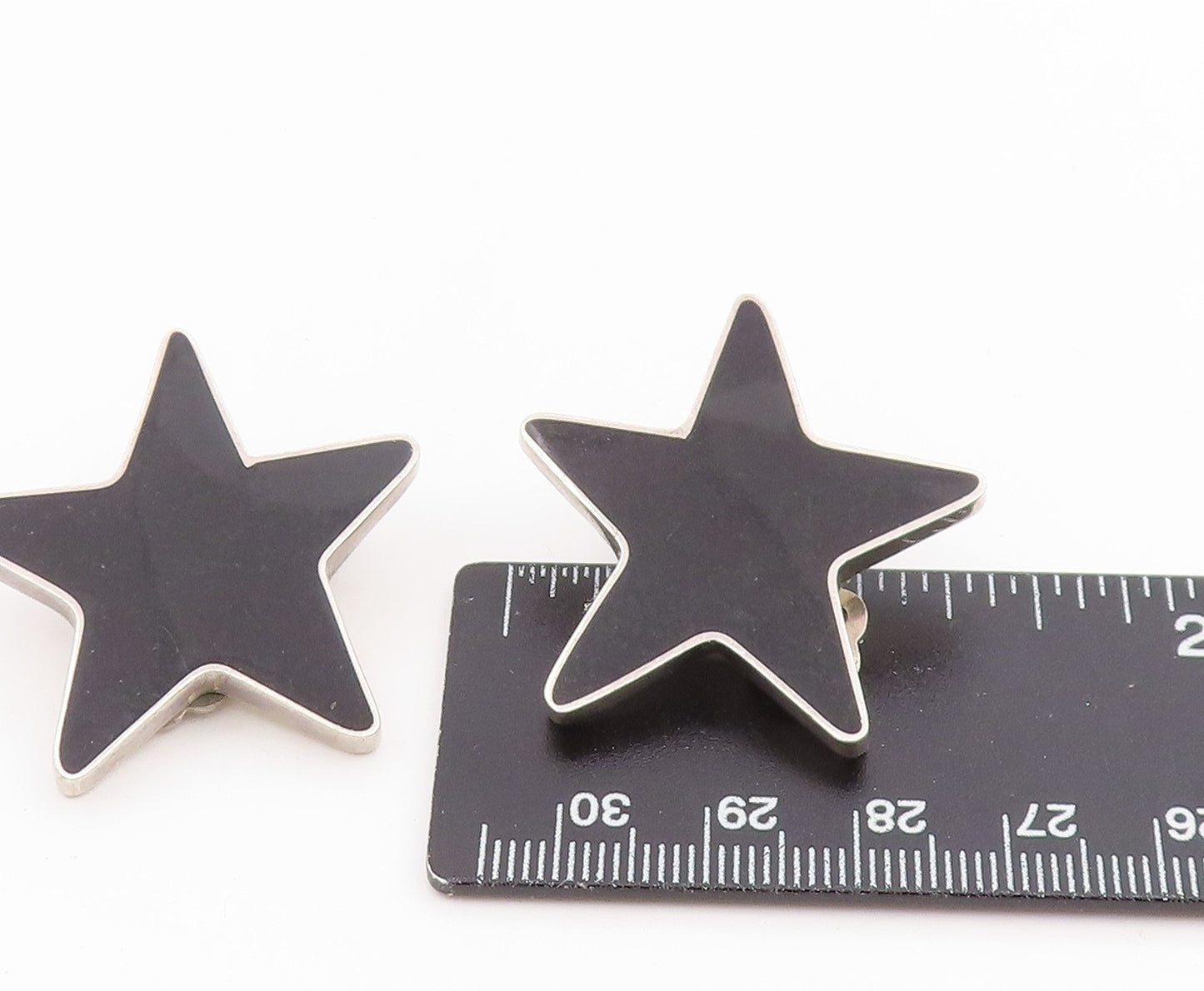 925 Sterling Silver Vintage Earrings MEXICO Onyx Inlay Modernist Star EG14091