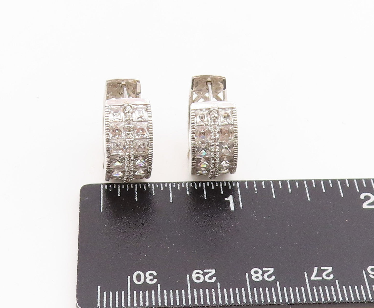 925 Sterling Silver Vintage Earrings TYCOON Sparkling CZ Huggie Hoops EG13949