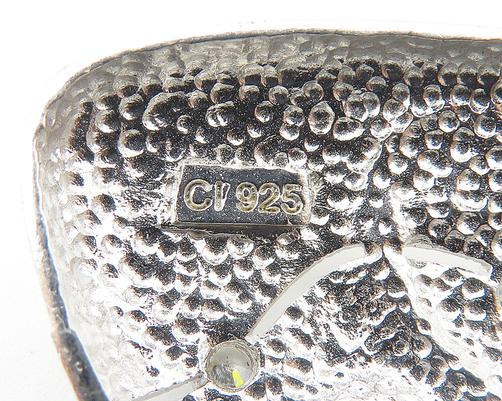 925 Sterling Silver Sparkling Cubic Zirconia Textured Swirl Pendant PT8392